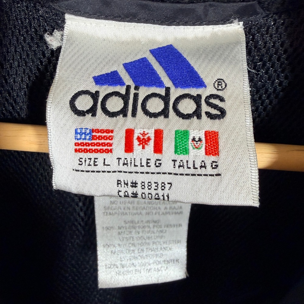 Adidas Windbreaker Jacket Mens Large Black White Stripe Full Zip Vintage 90s - Picture 3 of 6